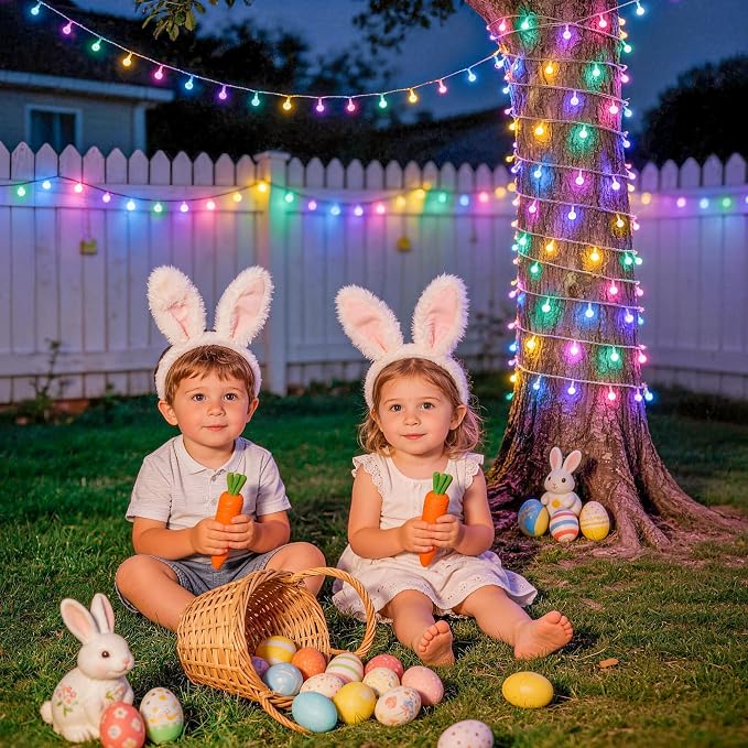 JMEXSUSS 33 ft 100 LED Connectable Globe Easter Lights String Indoor | 8 Modes String Lights Plug in with Remote, Timer Pastel Christmas Light Outdoor for Bedroom Tree Room Party Easter Decoration