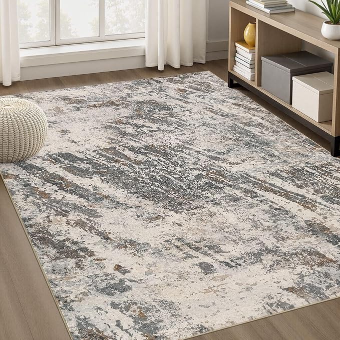DMOYEST Area Rug Living Room Rugs - 5x7 Large Soft Indoor Neutral Modern Abstract Low Pile Washable Rug Carpet for Bedroom Dining Room Farmhouse Home Office-Dark Brown/Grey