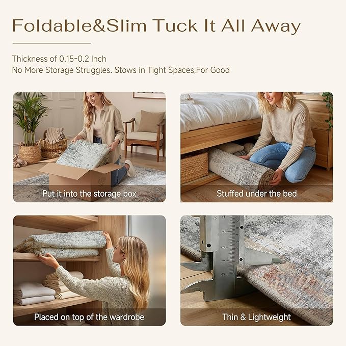 5x7 Washable Area Rug Rust Grey Abstract Non Slip Soft Low Pile Rug for Living Room Bedroom Dining Room Office Neutral Modern Indoor Throw Carpet for Home Decor