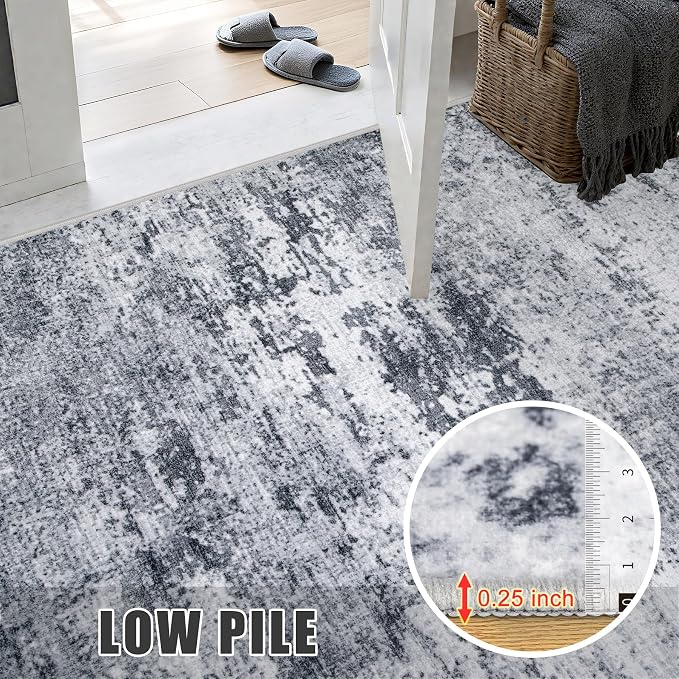 6x9 Area Rug Living Room Rug: Washable Modern Abstract Soft Thin Rug Indoor Floor No Slip Stain Resistant Carpet for Bedroom Dining Room Farmhouse Nursery Home Office - Grey