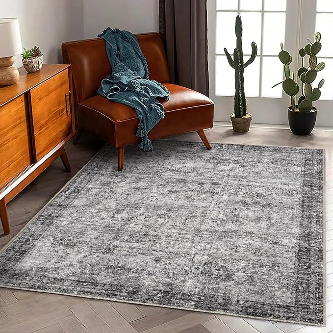CHAMPLANT Area Rug 5'x7' Washable Rug Traditional Floor Cover Thin Retro Kitchen Indoor Distressed Non Slip Carpet for Living Room Bedroom Dining Room