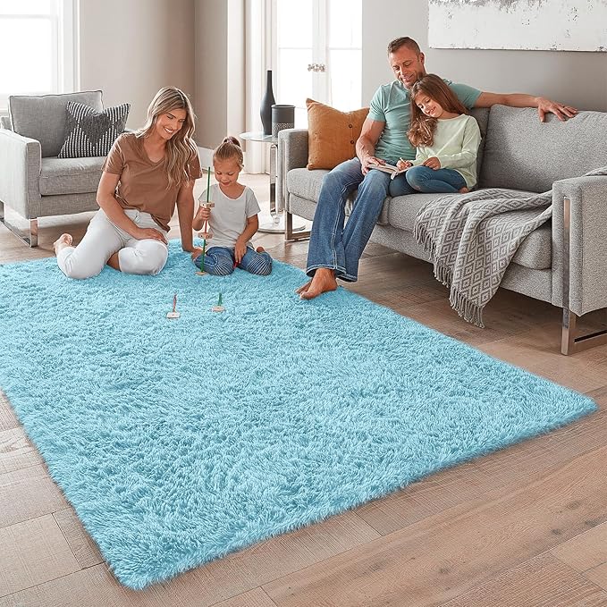 Ophanie 5x8 Light Blue Rugs for Living Room,Kids Rug,Playroom Area Rugs for Boys Girls Teen Decor,Fluffy Fuzzy Soft Plush Shaggy Bedside Floor Bedroom Carpet for Teen with Over 99 pcs Pile fibers