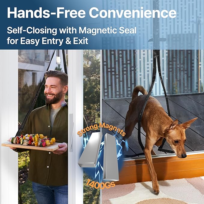 Fiberglass Mesh Magnetic Screen Door – Heavy Duty Self-Closing Hanging Door Net Screen with Magnet Closures – Fits Doors Up to 30"x82" – Black – by Sentry Screens