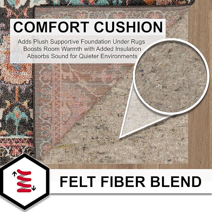 Mohawk Home Non Slip Rug Pad 6' Square- 1/4" Thick Felt + Latex Rubber Gripper - Dual Surface Cushion for Hardwood, Carpet, Tile Floors, Made in USA