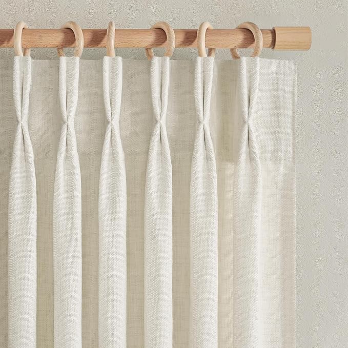 Pinch Pleated Linen Curtains 84 Inch Length 2 Panels Set for Living Room, Rustic Farmhouse Cream Beige Viral Sheer Bedroom Curtain Light Filtering Privacy Thick Drapes 7 FT Long Windows Burg Back Tab