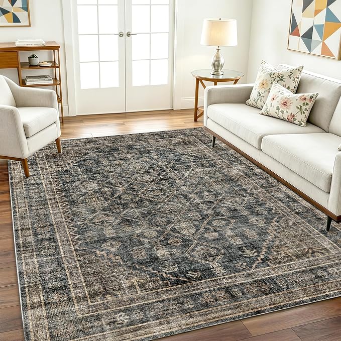 CHAMPLANT Washable Area Rug 10'x14' Boho Design Non-Shedding Easy Care Ideal for High Traffic Areas in Living Room Bedroom Office Coffee Table Kitchen Large Carpet