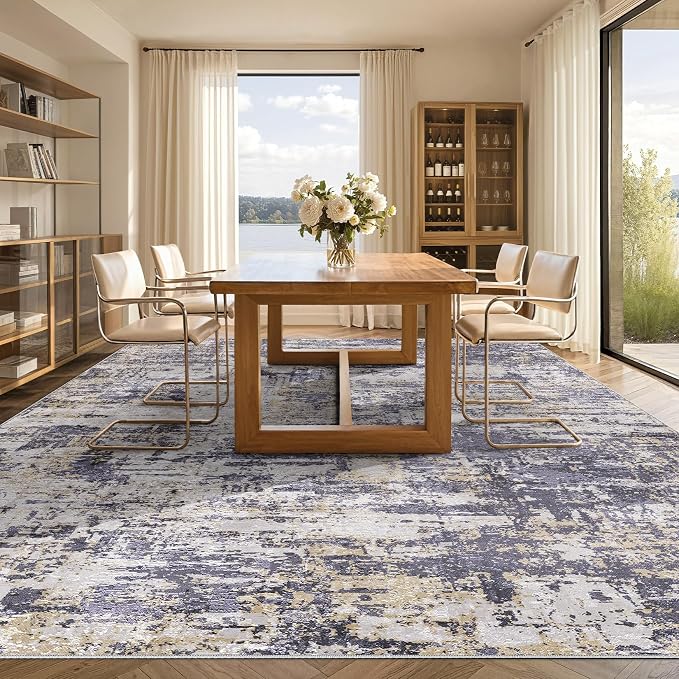 Tortania Area Rug Living Room Rugs - 10x12 Modern Abstract Neutral Large Soft Thin Rugs - Non Slip Indoor Carpet for Bedroom Dining Room Office Nursery Home Floor Decoration - Purple