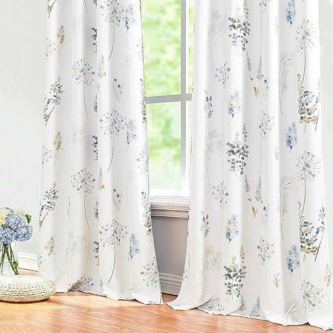 XTMYI Blue Pattern Curtains for Bedroom,Darkening Window Insulating Thermal Curtains for Living Room 63 Inch Length Set of 2 Panels,Dark Navy and Chocolate Brown