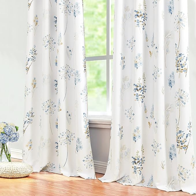 XTMYI Blue and Brown Floral Pattern Curtains, Elegant 8FT Floor to Ceiling Drapes for Living Room Bedroom 96 Inches Long 2 Panels Set