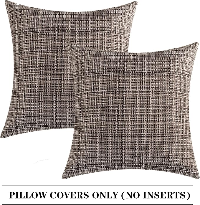 Kevin Textile Pack of 2 Decorative Outdoor Waterproof Pillow Covers Square Garden Cushion Sham Throw Pillowcase Shell for Patio Tent Couch 24x24 Inch Grey