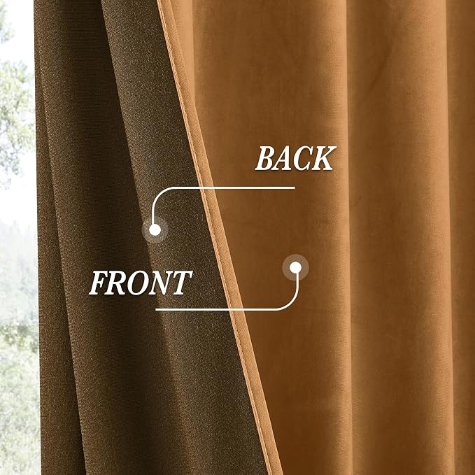 RYB HOME Luxurious Bronze Velvet Curtain Panels for Living Room Bedroom, Heavy Duty Thermal Insulated Floor-Length Velvet Drapes with Hook Belt for Vintage Decor, 52" W x L102 L, 2 Panels Set