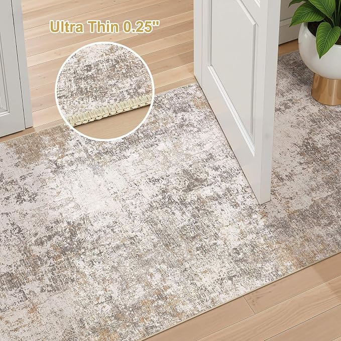 Area Rugs for Living Room: 3x5 Abstract Washable Rug Modern Neutral Large Soft Stain Resistant Non-Slip Backing Machine Table for Bedroom Dining Room Indoor Home Office Carpet - Brown Grey