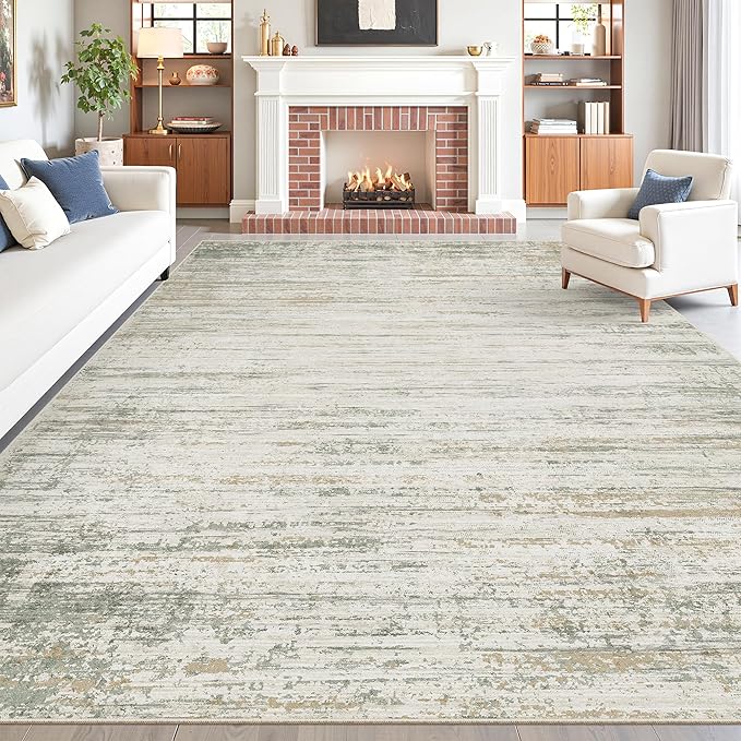 Area Rugs 6x9 Living Room, Washable Rug Modern Abstract Large Rugs Neutral Rug Stain Resistant Indoor Carpet for Bedroom Kitchen Dining Room Nursery Home Office Rugs(Green Brown,6'x9')