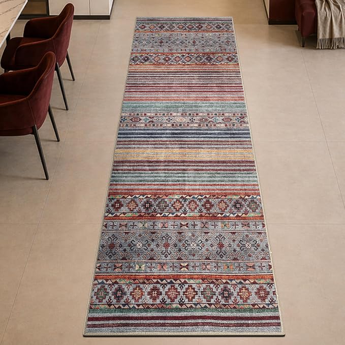 Keen Home Design 30"x144" Rug - Machine Washable Runner Rug with Non-Slip Backing, Ideal for Hallway, Entryway, Kitchen, Laundry Room - Vintage, Easy Clean, Durable, Low Pile - (2'6" x 12')