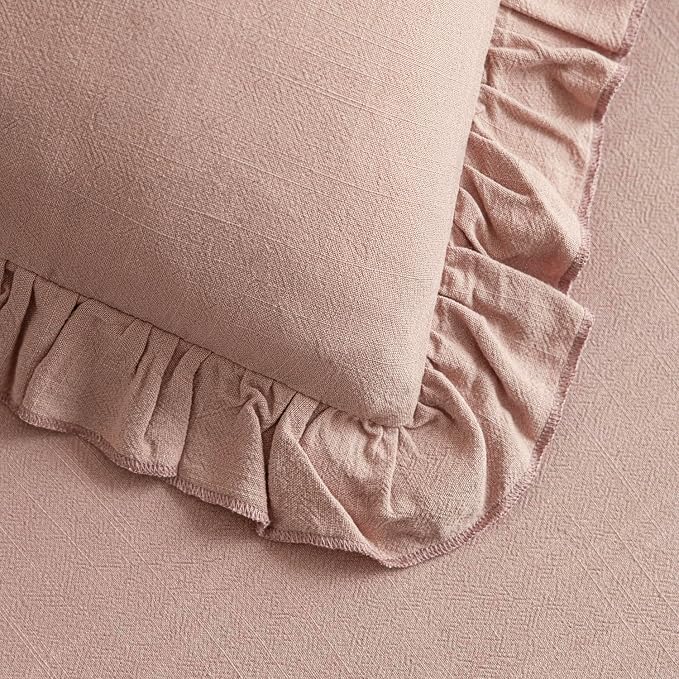 Foindtower Set of 2 Decorative Linen Fringe Ruffle Throw Pillow Covers Soft Boho Farmhouse Cushion Cover Cozy Accent Retro Pillowcase for Couch Sofa Bed Living Room Home Decor,20×20 Inch,Coral Pink