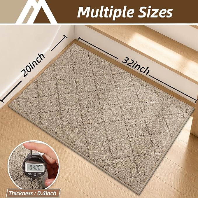 COSY HOMEER Stair Landing Rug Non-Slip 20"x32" Stair Treads for Wooden Steps,Washable Peel and Stick Stair Treads Matching Mats,Pet Friendly Soft Reusable Stair Landing Mat for Kids and Elders,Beige