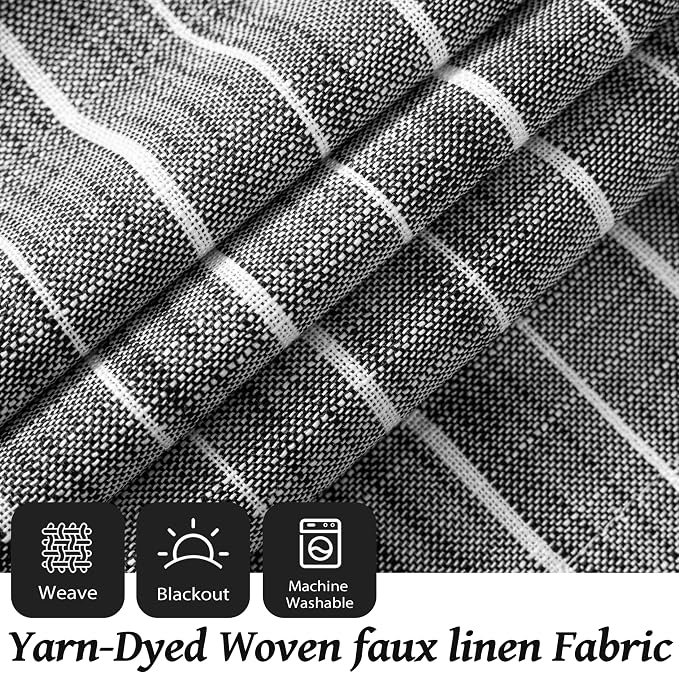 DriftAway Stripe Blackout Linen Curtain Valance Double Layer Farmhouse Country Rustic Hygge Stripe Yarn Dyed Woven Thermal Insulated Rod Pocket Valance W52 x L18 Black