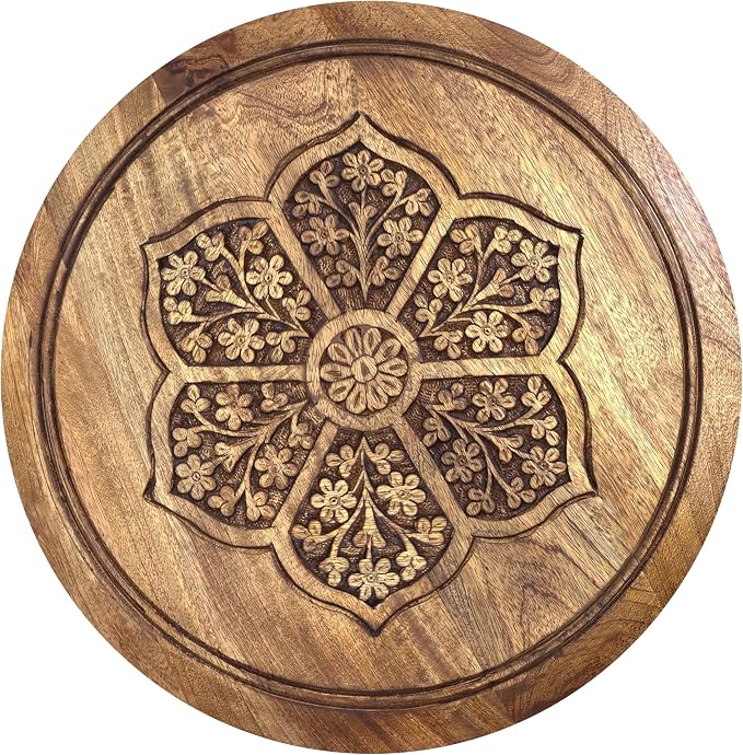 COTTON CRAFT Solid Wood End Table - Hand Carved Accent Table - Global Boho Side Table - Easy to Assemble Round Table - Small Spaces Entryway Living Room Bedside Farmhouse - 18 Inches Round - Natural