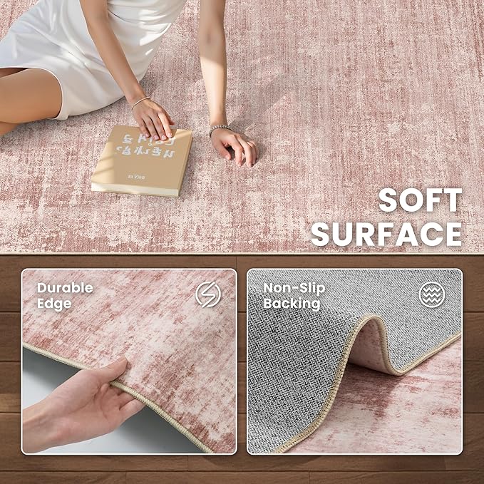 zesthome 6x9 Rugs for Living Room – Abstract Washable Rug, Ultra-Thin 6x9 Area Rugs, Stain Resistant Rugs for Bedroom, Large Home Decor Rug, Modern Area Rug (Pink, 6'x9')