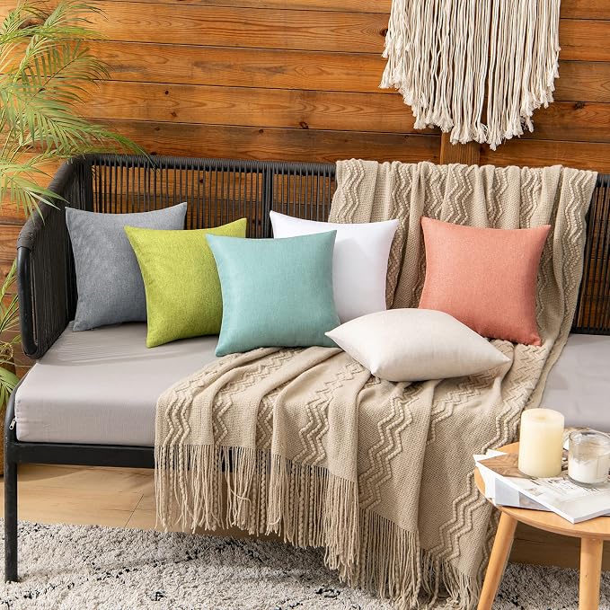MIULEE Pack of 2 Decorative Outdoor Solid Waterproof Throw Pillow Covers Spring Faux Linen Garden Farmhouse Cushion Cases for Summer Patio Tent Balcony Couch Sofa 12x12 Inch Teal