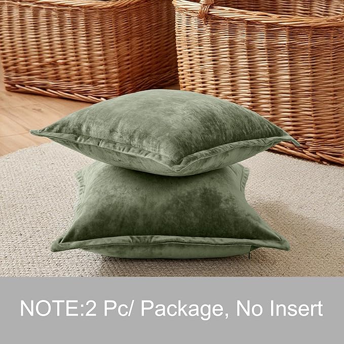 20x20 Throw Pillow Covers Set of 2 Velevt Square Cushion Cover Decorative Solid Pillowcases for Sofa Bed Chair Decor,Army Green