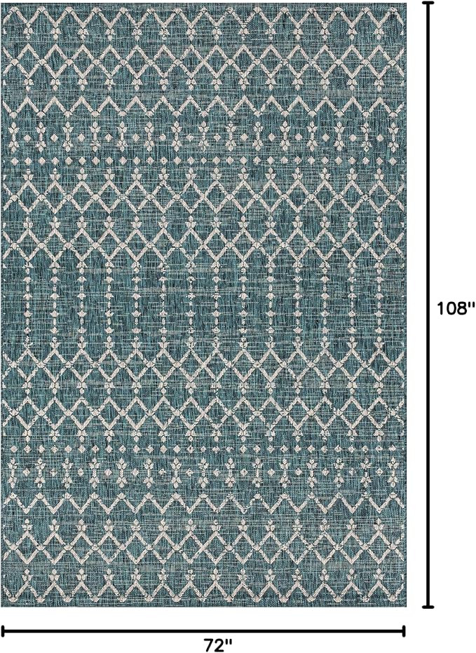 JONATHAN Y Moroccan Geometric Indoor Outdoor Area Rug 6X9 Teal/Gray, Ourika Textured Weave for Backyard, Patio, Porch, Easy-Cleaning, High Traffic, Pet-Friendly, Non-Shedding (SMB108C-6)