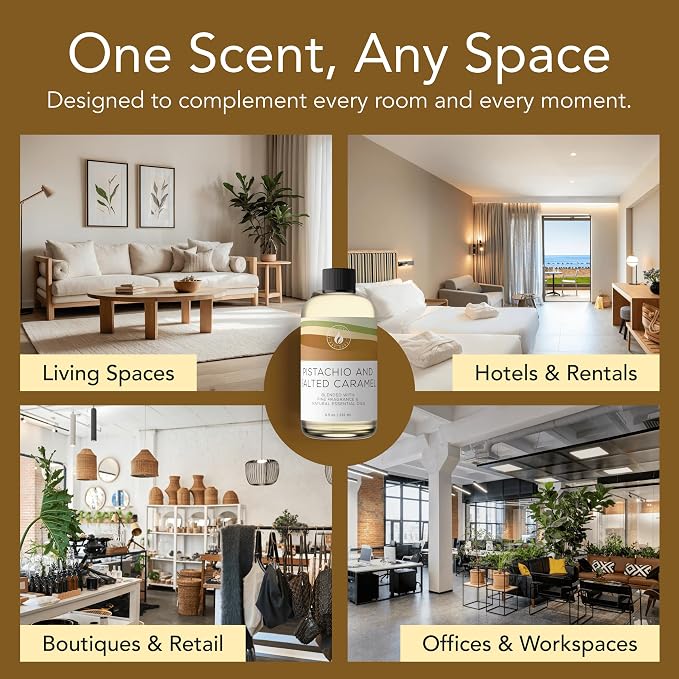 Aroma Country Pistachio & Salted Caramel Luxury Diffuser Oil (4 Fl Oz) | Hotel-Inspired • Long-Lasting Home Fragrance • for Aromatherapy, Reed Diffusers, Diffuser Machines & Room Sprays