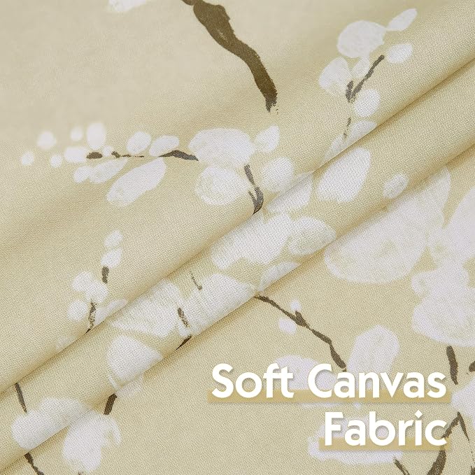 FMFUNCTEX Beige Kitchen Curtains 36 Inch Length White Blossom Floral Print on Canvas Tier Curtains for Small Windows Basement Bathroom Laundry Closet Rustic Curtains Rod Pocket 2 Panels