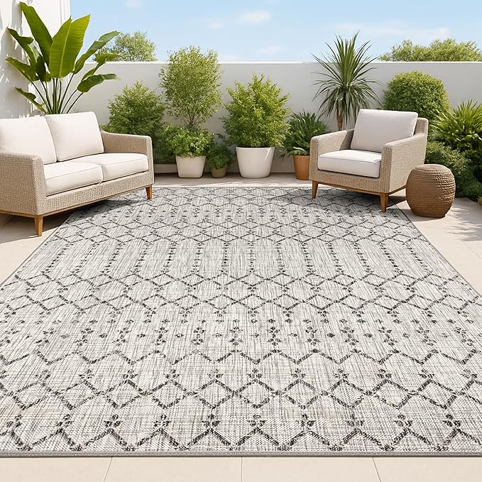 JONATHAN Y Moroccan Geometric Indoor Outdoor Area Rug 3X5 Light Gray/Black, Ourika Textured Weave for Backyard, Patio, Porch, Easy-Cleaning, High Traffic, Pet-Friendly, Non-Shedding (SMB108E-3)