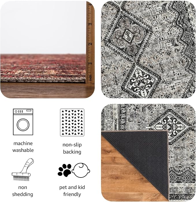 Keen Home Design 30"x120" Rug - Machine Washable Runner Rug with Non-Slip Backing, Ideal for Hallway, Entryway, Kitchen, Laundry Room - Vintage, Easy Clean, Durable, Low Pile - (2'6" x 10')