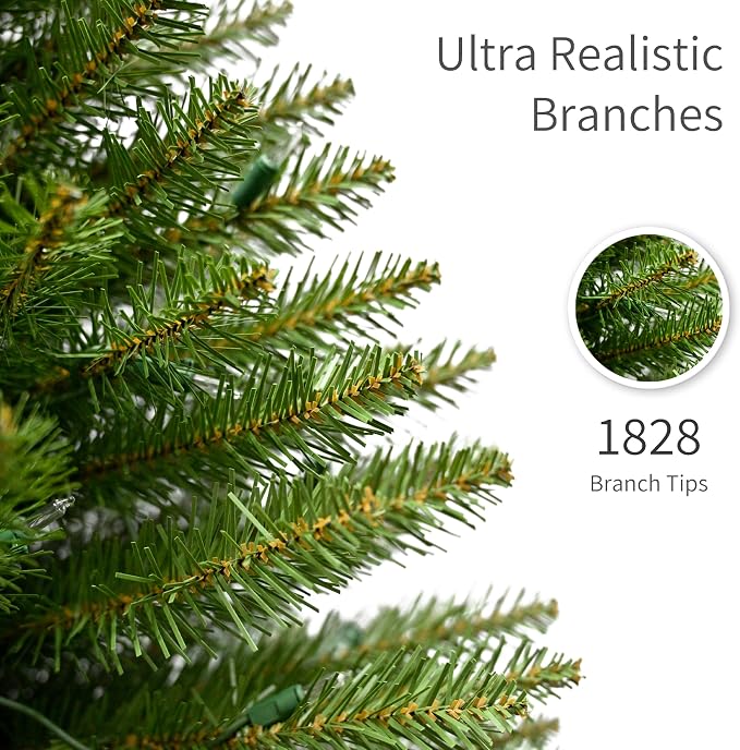 Puleo International 9ft Pre-Lit Fraser Fir Pencil Christmas Tree with 550 Clear Lights, 1828 Realistic Dense Branch Tips, Easy Setup Artificial Trees with Sturdy Metal Stand