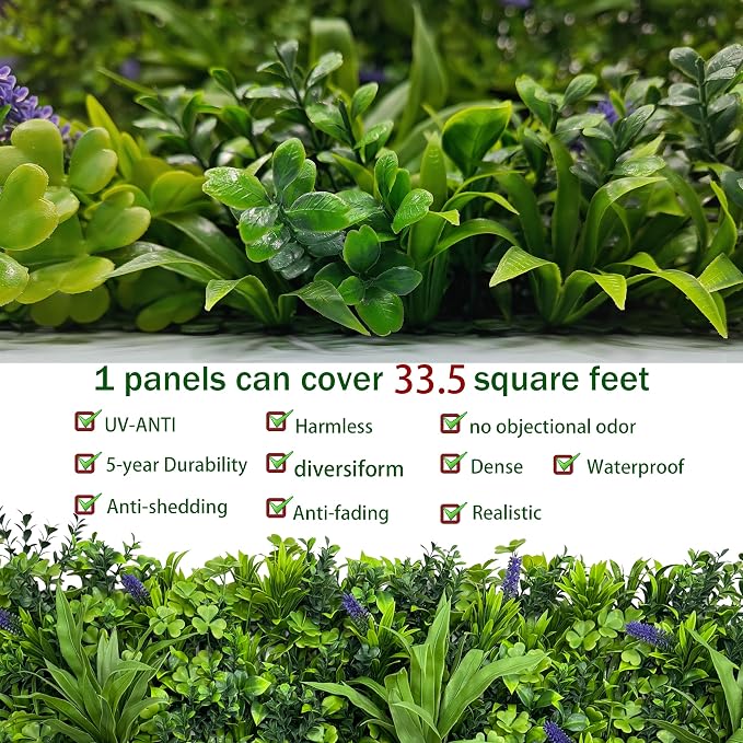 ODTORY Artificial Greenery Wall Roll: 40X120IN(33.5 sqft) UV-Anti Ivy Privacy Fence Wall Screen Faux Plant Panels Backdrop Boxwood Ivy Vine Leaf Hedge Fence for Indoor Outdoor Green Decor | UV-Anti Privacy Wall Screen, Faux Plant Panels, Boxwood Backdr...