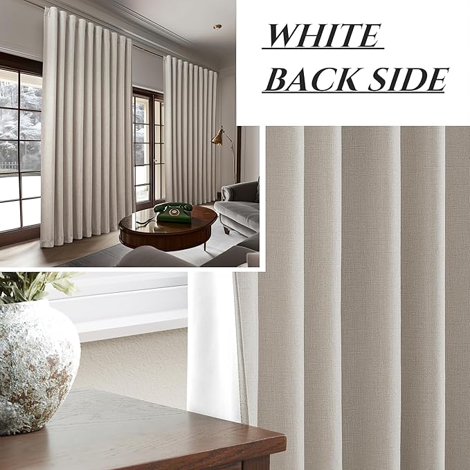 Extra Wide 70 Inch Length Blackout Curtains & Drapes 92 Inches Long 2 Panels Set for Sliding Glass Doors,Modern Pleated Linen Blend Heavy Floor to Ceiling Large Window Drapes(70"Wx92"Lx 2 Natural)