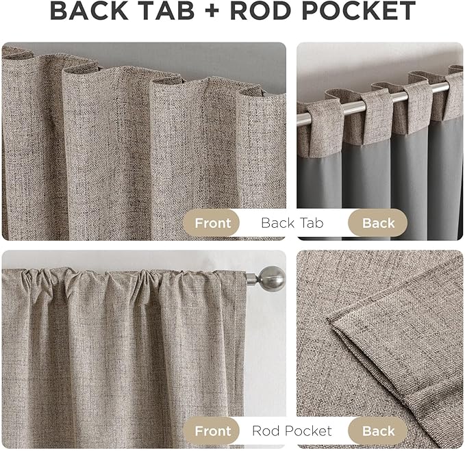 Joydeco Blackout Curtains for Bedroom - 100% Light Blocking 2 Panels Set Linen Drapes 66" W x 96" L, Thermal Insulated Room Darkening Curtains, Linen Textured for Living Room, Rod Pocket & Back Tabs