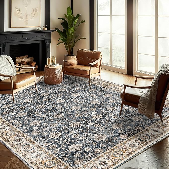 CHAMPLANT Washable Area Rug 8'x10' Retro Boho Design Non-Shedding Non-Slip Easy Care Ideal for High Traffic Areas in Living Room Bedroom Office Coffee Table Kitchen Large Carpet