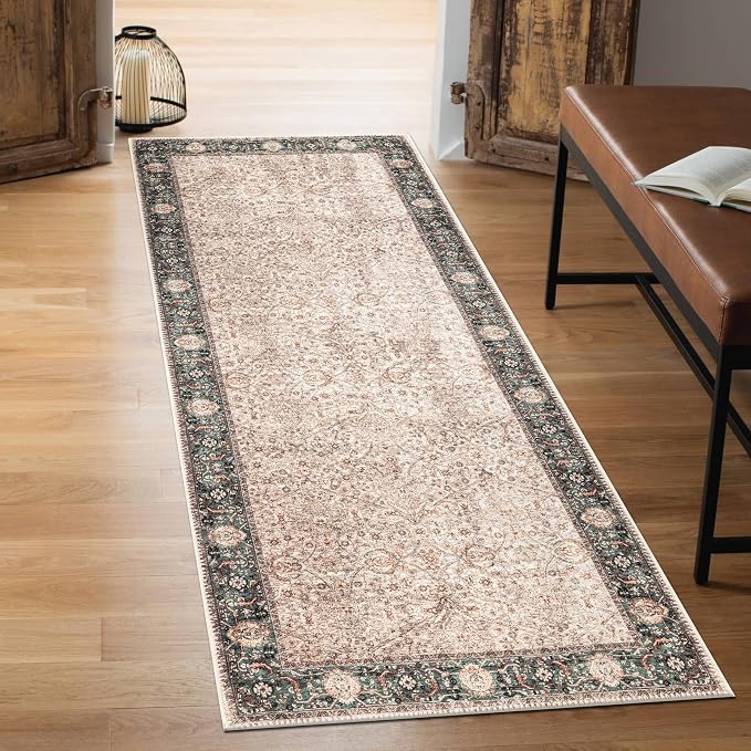 Keen Home Design 30"x120" Rug - Machine Washable Runner Rug with Non-Slip Backing, Ideal for Hallway, Entryway, Kitchen, Laundry Room - Vintage, Easy Clean, Durable, Low Pile - (2'6" x 10')