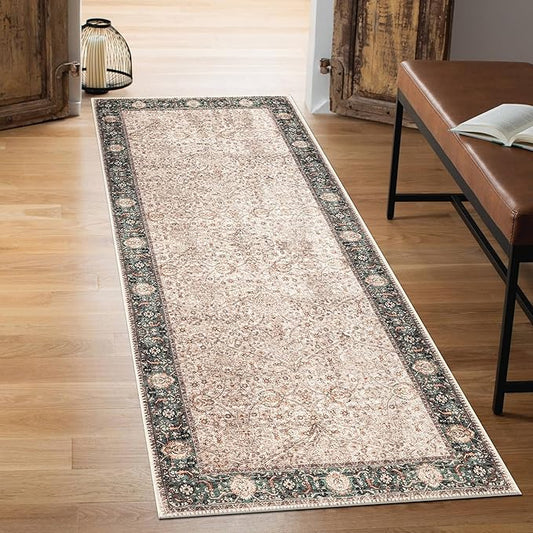 Keen Home Design 30"x120" Rug - Machine Washable Runner Rug with Non-Slip Backing, Ideal for Hallway, Entryway, Kitchen, Laundry Room - Vintage, Easy Clean, Durable, Low Pile - (2'6" x 10')