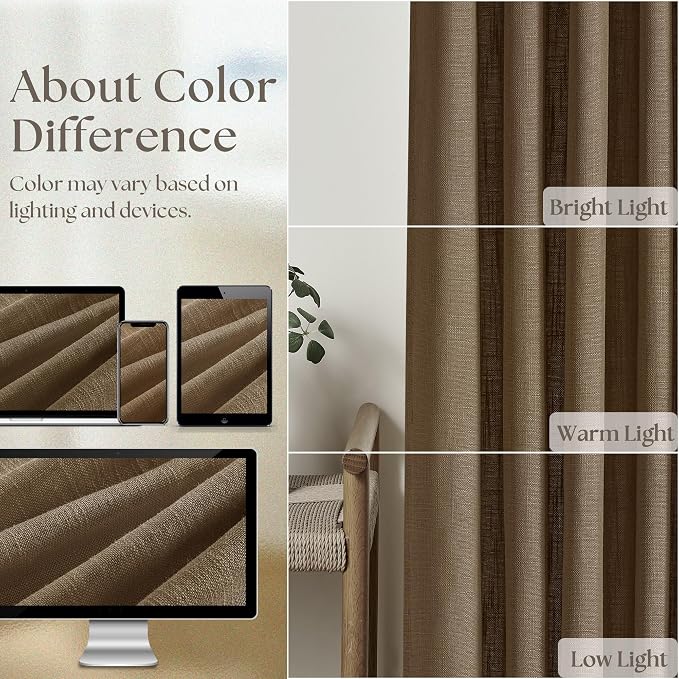 Dutch Cocoa Pinch Pleated Linen Curtains 96 Inches Long 60 Inch Width Linen Blend Light Filtering Window Curtains 96 Inch for Living Room Bedroom Patio Pinch Pleat Drapes Hooks Rings 1 Panel 60Wx96L