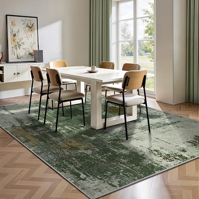 5x7 Area Rugs - Modern Abstract Washable Rug, Ultra Soft Non Slip Low Pile Large Rugs for Living Room, Floor Carpet for Bedroom Dining Room Office Laundry Nursery Home(Green)