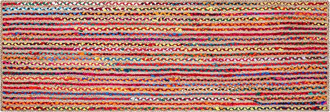 Hausattire Bohemian Braided Runner Rug 2'x6' - Multi Color, Long Farmhouse Jute Cotton Area Rag Rugs for Hallway, Kids Bedroom, Kitchen | Colorful Hand Woven Reversible Floor Carpet - 24x72 Inch