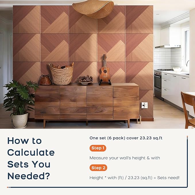 BUBOS 6 Pack Acoustic Wall Panels - High-Density Polyester Sound Absorbing Panels, Decorative Wood Print Treatment for Recording Studio & Home Office, Peel and Stick, 23.6" x 23.6"