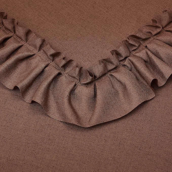 Dark Terracotta Linen Blend Curtains for Bedroom, 2 Panels W47 x L72 Inch Light Filtering Semi-Sheer Flowy Ruffled Curtains Rod Pocket Vintage French Country Shabby Chic Vintage Privacy Window Drapes