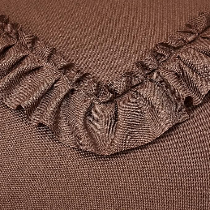 Dark Terracotta Ruffle Curtains 63 Inch Length, 2 Panels, W47 x L63 Inch, Linen Textured Rust Colored Farmhouse Scalloped Curtains for Bedroom, Rod Pocket Light Filtering Semi-Sheer Flowy Boho Curtain