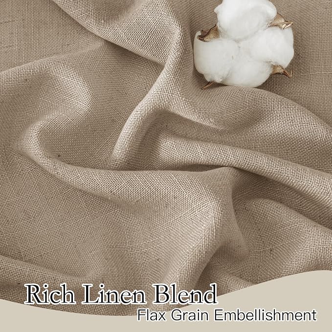 RYB HOME Natural Linen Blend Sheer Curtains for Kitchen, Semi Sheer Light Filtering Privacy Protected Rod Pocket & Back Tab Curtain Panels for Small Window, 52 x 45 inch, Khaki, 2 Panels Set