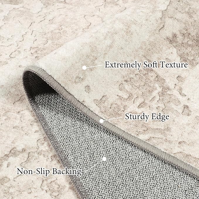 Art&Tuft Washable Rugs 3x5, Anti-Slip Backing Abstract 3x5 Rug, Stain Resistant Rugs for Living Room, Foldable Machine Washable Area Rug (3'x5', Beige)