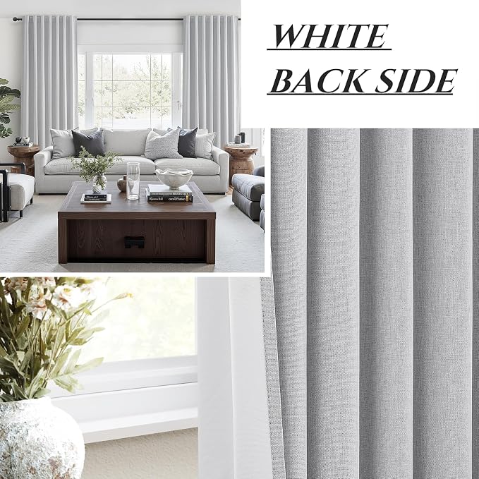 Light Grey Blackout Curtains 92 Inch Length 2 Panels Set for Bedroom, Modern Faux Linen Room Darkening Pleated Gray Burg with Rod Pocket Back Tab Insulated Curtain for Office Sunroom (50"Wx92"Lx2 )