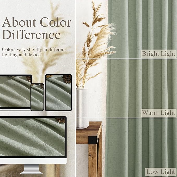 Nanspring Extra Long Linen Curtains 102 Inches Long for Living Room Sheer Light Filtering Floor to Ceiling Curtain Back Tab Boho Farmhouse Window Drapes for Bedroom Desert Sage 52x102 2 Panels
