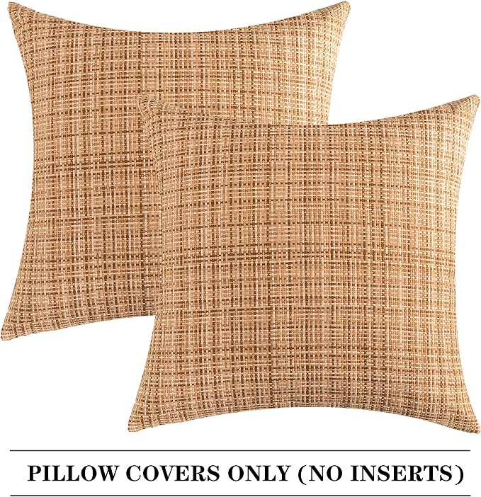 Kevin Textile Pack of 2 Decorative Outdoor Waterproof Throw Pillow Covers Pillowcases Modern Cushion Cases for Patio Couch Bench 22 x 22 Inch Beige