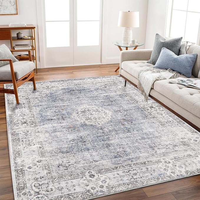 CHAMPLANT Area Rug 6'x9' Washable Vintage Traditional Floor Cover Thin Retro Kitchen Indoor Distressed Non Slip Carpet for Living Room Bedroom Dining Room