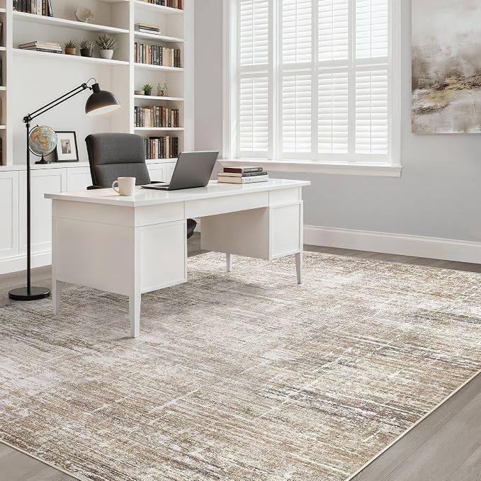 6x9 Area Rugs Living Room: Washable Large Neutral Rug Abstract Soft Modern Stain Resistant Indoor Floor Non-Slip Carpet for Bedroom Nursery Kids Office Playroom Dining Room Under Table- Dark Brown